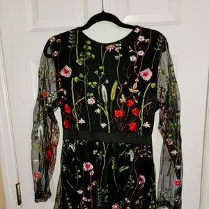 Floral Dress with Sheer sleeves, Large